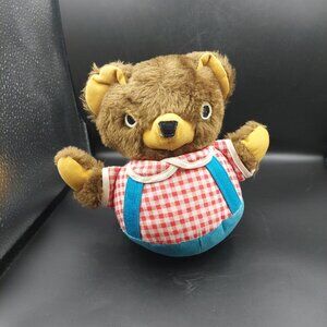 Vintage Fisher Price Roly Poly Round Teddy Bear Plush Chime Musical Baby Toy